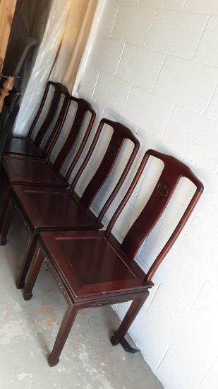 Vintage Red Wood Asian Style Chairs