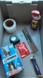 Doorknobs, Bottle of WD40,  Tape measure, Cutoff Saw