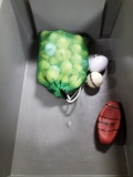 Bag of Golf Balls, Plastic football, White Cue Ball