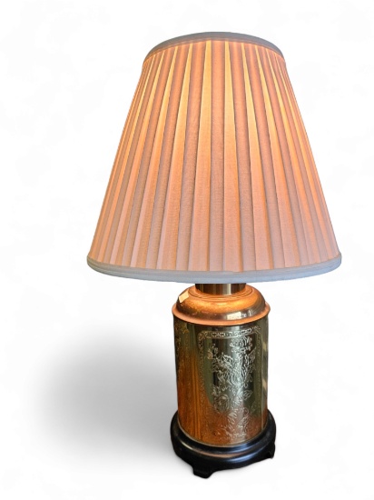 Late 20th C. Stamped Brass Tea Tin Lamp