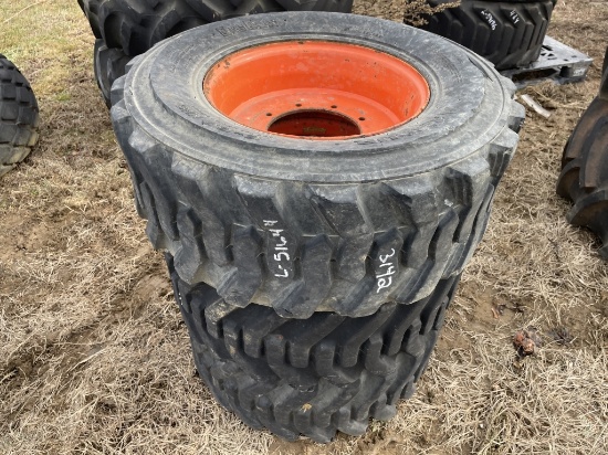 (3) skid Loader Wheels on 9 lug Rims