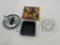 4  misc - mcm chrome birds - morrison il ADV - 1970s sq plastic - mexico donkey