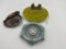 3 misc - mcm green speckle 2 raccoon glass eyes - burgmaster turret drills - florida pottery alligat