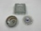 3 misc ashtrays - large heavy mcm  clear glass - eldena co-op - rainbow ashtray