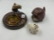 1 - 3 inch amber glass ashtray with holder and fish 2 - ceramic crab ashtrays