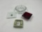 1 - 6in glass ashtray , 1- 3in playboy ashtray, 1- 3in red glass ashtray, 1- 3in ceramic ashtray ,