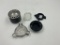 5 ashtrays , 4- 3 inch glass, 1 metal the ro-tray chicago - sterling tool and stamping