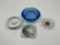 1 - vintage round blue ashtray 7in, 1- 5 in glass henry j hyde ashtray 1- 5in niagara falls ashtray
