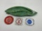 1- 17 inch ashtray (small chip on top) , 1- metal 4 in yamallel, rockford hospital, 1- sandberas