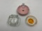3 ashtrays - 6in pink pottery 1 - 4in torremolinos, 1- 4in somerset inn