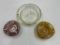 3 misc - vintage purple bohemian glass - vintage bohemian glass orange - large etched glass quails