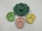 4 misc -  3 shawnee pottery pink (has small chip) - large pottery fish