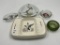 5 misc - Round green fenton - glass round lion - 1970 mallard duck - wyalusing park mallard ducks wi