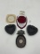 5 misc - 2 metal hearts - falstaff beer - jamaica - bennison sanitary kewanee il