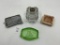 4 misc - 1960s green sailing boat - aztec marble - mcm glass match book holder tray - vintage metal