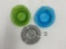 3 misc - mcm glass horseshoe / horse blue - mcm glass horseshoe / horse green - pewter horsehead