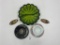 4 misc - cognac brandy - mcm large green glass - pair metal shoe ashtrays - roney plaza - miami beac