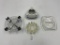 4 misc - 3 sided porcelain - mcm round cut glass metal frame - mcm round cut glass - glass ashtray