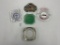 5 misc - mcm jade green - tin the ozarks - mcm clear glass queen elizabeth ship - wyanet il bank