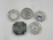 5 glass advertizing ashtrays - Iowa - Pa - Arizona