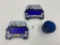 2 blue glass camel joe ashtrays - 1 round camel ashtray