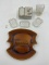 Mcm usa #8005 brown pottery - embossed rose flowers ashtray set - porcelain floral ashtray set