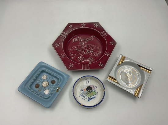 4 ceramic ashtray - illinois- money - eagle