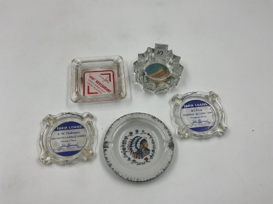 5 ashtrays  - indian - price farm loans - bank wynat - niagara cave