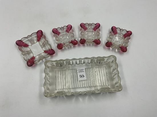 4 west morel ruby red glass ashtray set