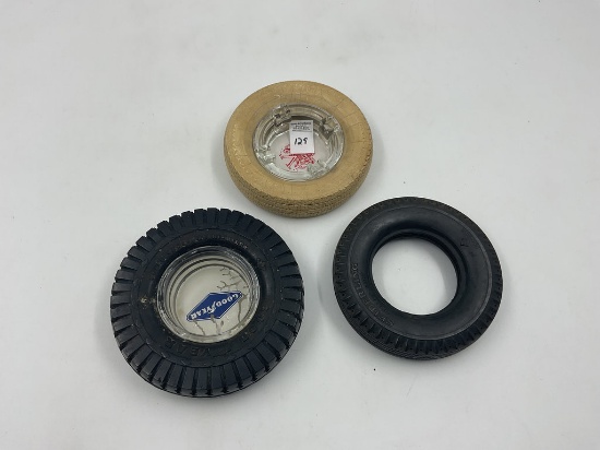 3 rubber tire ashtrays - vogue - seiberling - goodyear