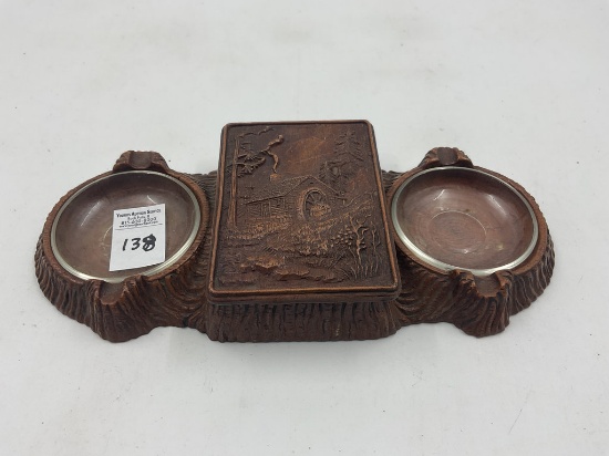 1 mcm resin double tray ashtray with cig box