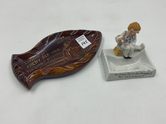 2 Vintage Trays- Pretty Red Wing Hiawatha- Porcelain Couple
