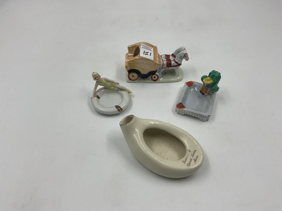 MCM Porcelain Bed Pan- 3 Vintage Porcelain Japan Ashtrays