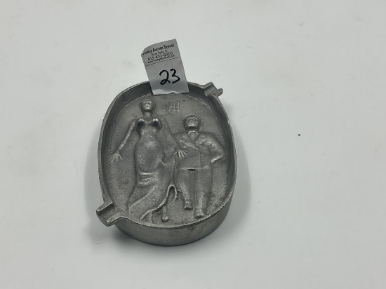 Art Deco Two Sided aluminum figural Ashtray