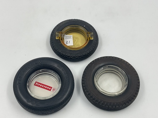 3-6" Rubber tire Ashtrays "Seiberling" Firestone