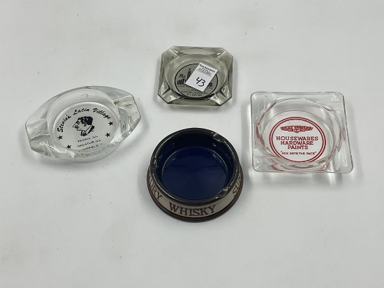4 Glass ashtrays - the mint -Ace stores - Suntory whiskey