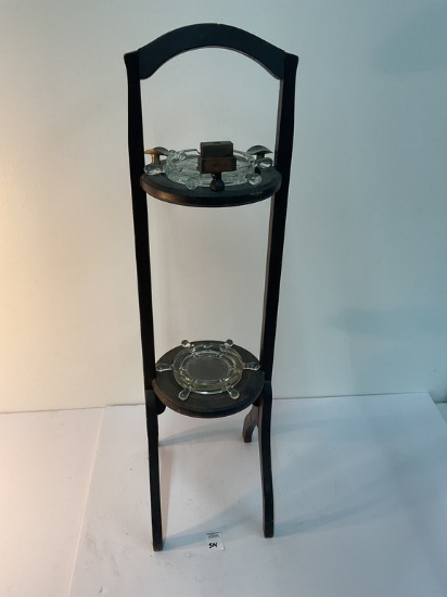 Wood double ashtray smoking stand