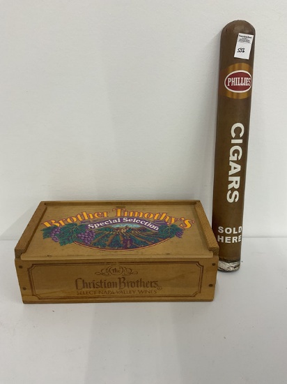 Cigars sold here ADV - christian brothers wood box