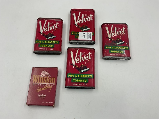 4 velvet tabacco tins - winston riverboat gambling