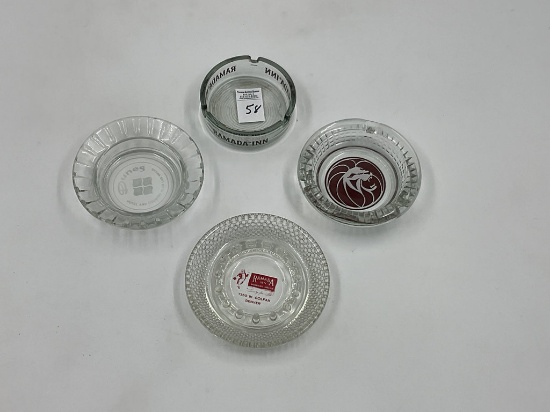 4 Glass hotel adv. Ashtrays