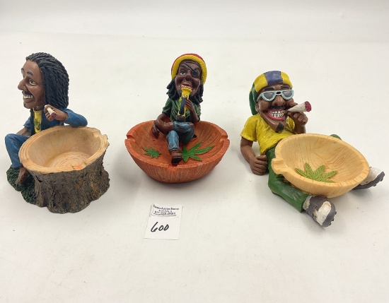 3 jamacian poly resin black american ashtrays