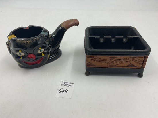 1920s black cat pipe ashtray - mcm square ashtray