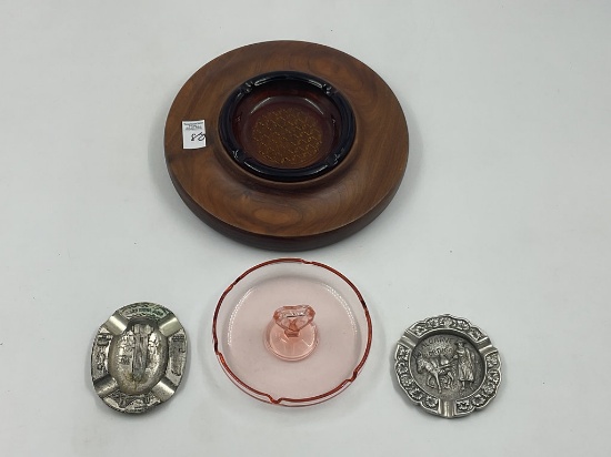 Large wood ashtray - glass tray - New york - algarve portuga