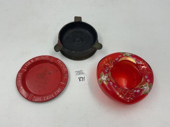 Jones barber shop freeport il - large brass shell ashtray - red amythest glass