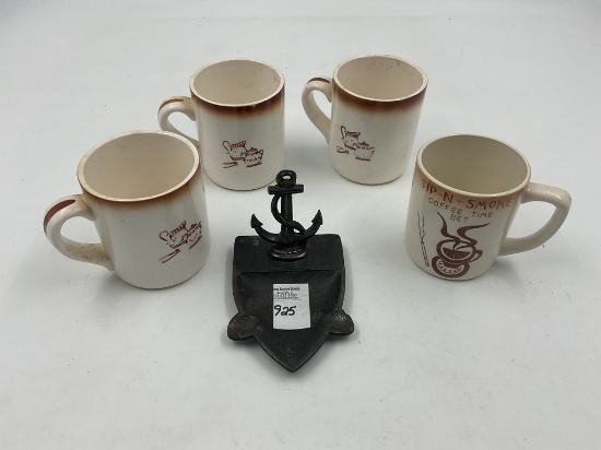 4 coffee cups ADV - naval cast anchor