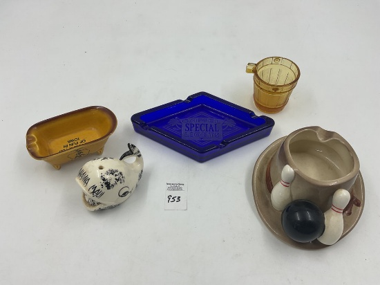 Iowa bathtub - camel blue ashtray - lahaina maui - glass bucket
