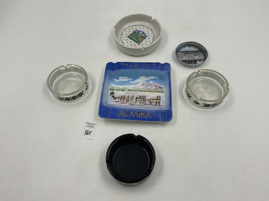 Alaska - 1960s pair round ashtray - las vegas - buffalo bill museum - cave of the winds