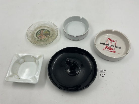 5 misc - great smokey mtns - days of our lives - milk glass grapes - heart handle black glass- baush