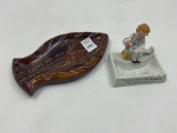 2 Vintage Trays- Pretty Red Wing Hiawatha- Porcelain Couple