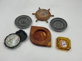 2 marlboro metal ashtrays - best western - cast iron farmers wood ship wheel
